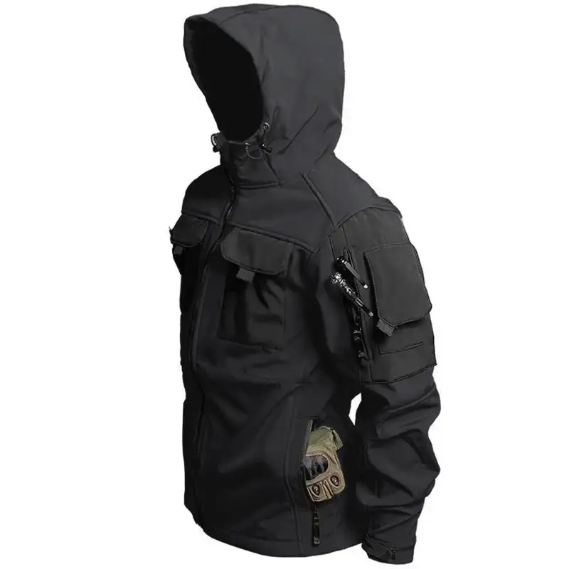 Autumn Winter Outdoor Men's Fleece Jacket Waterproof Hooded Training Suit Hiking Hunting Coat