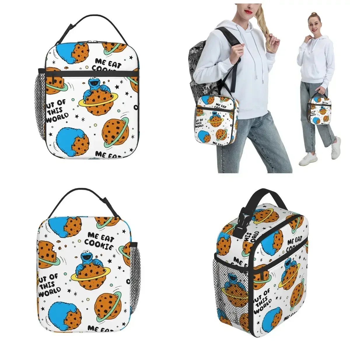 Cookies Monsters Happy Birthday Insulated Lunch Bags Cooler Meal Container Cartoon Leakproof Tote Lunch Box Bento Pouch Work