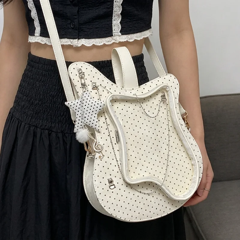 Polka Dot Guitar Shaped Ita Bag Women Clear Window Cute Star Pendant Crossbody Shoulder Bag Y2k Girls Novelty Backpack