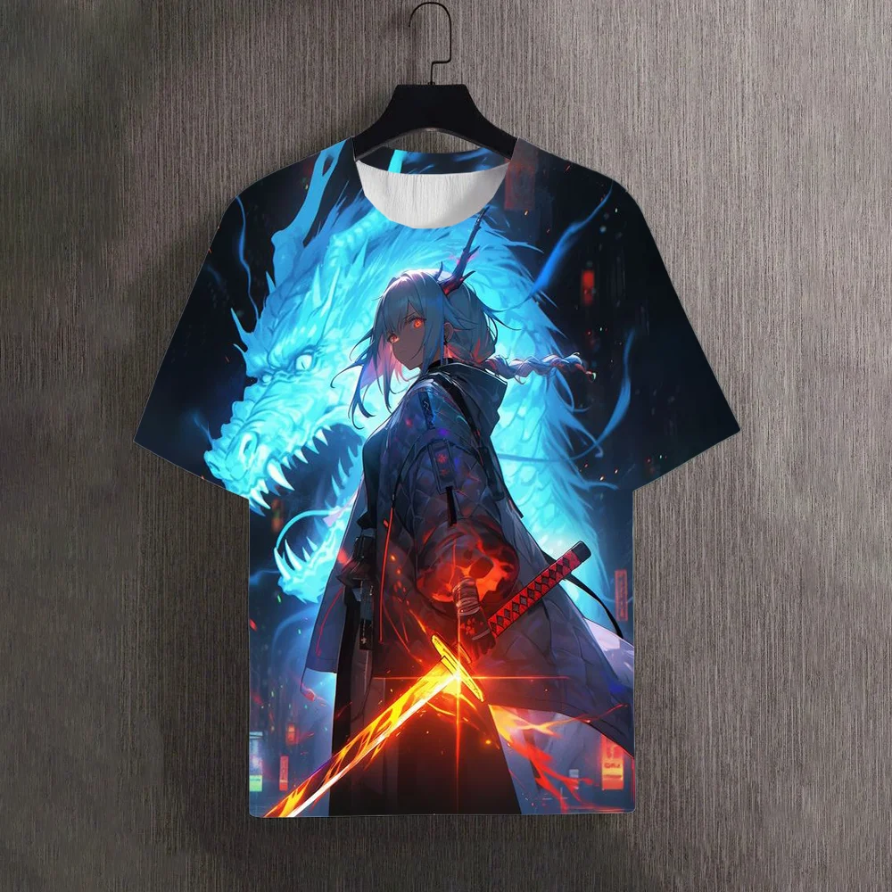 

Men's T-Shirts Summer Dragon Messenger Pattern 3D Print Top Tees Beautiful girl Women Streetwear Oversized T Shirt Men Clothing
