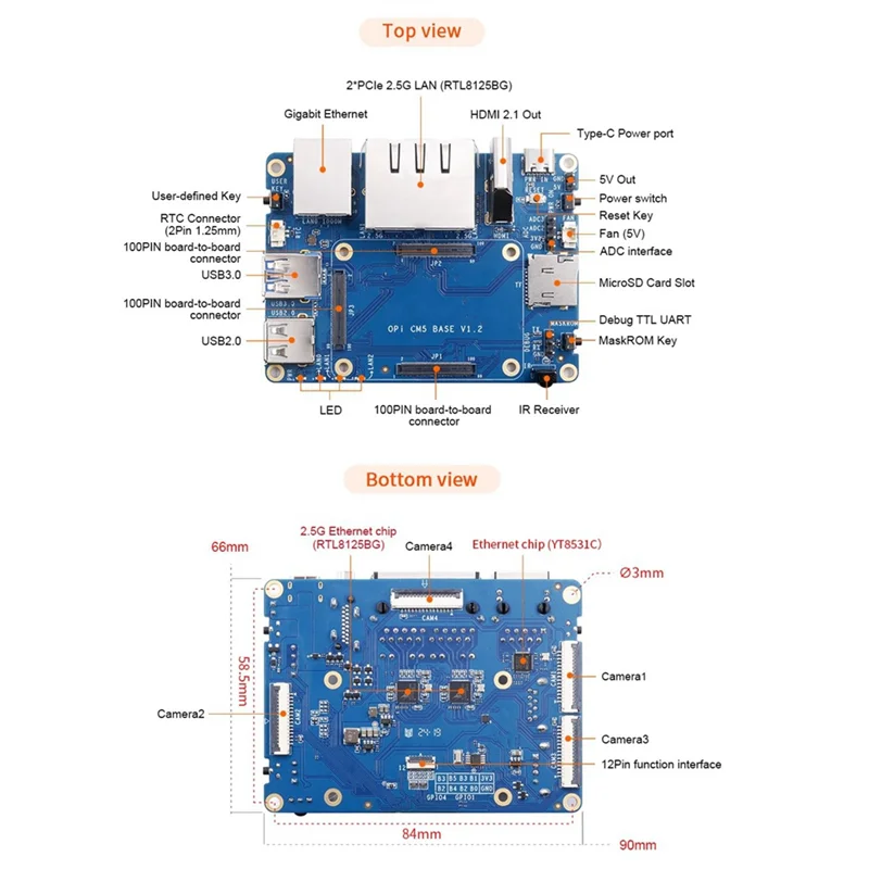 Y67A-CM5 Base Board With 2X2.5G LAN Ports, 1Xgigabit LAN Port, 3Xstandard CM5 Connectors, CM5 Carrier Board For Orange Pi CM5