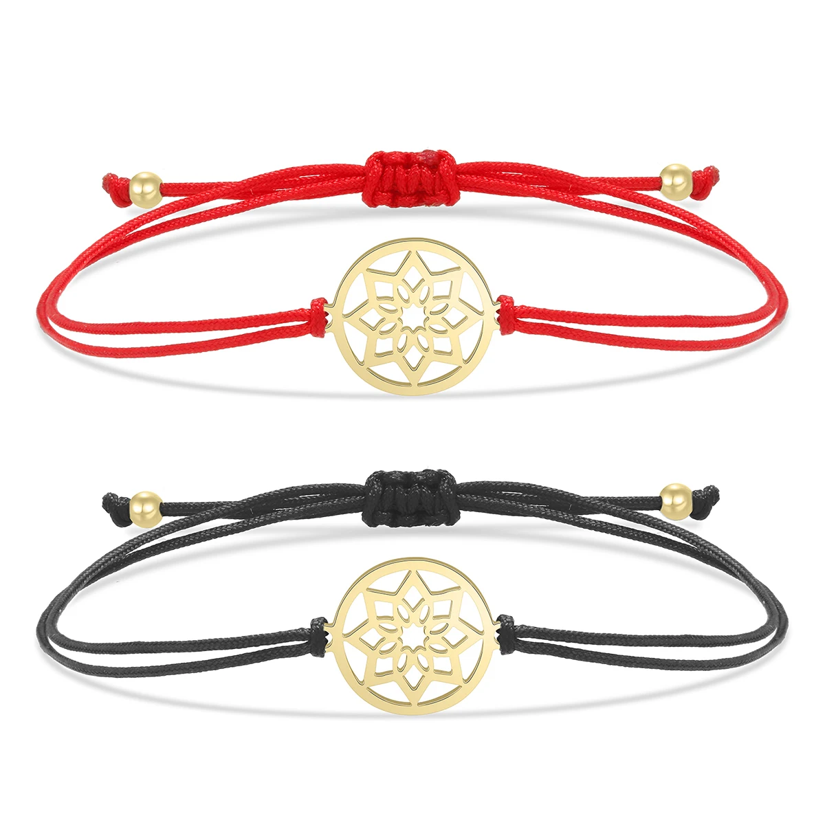 Gold-plated Stainless Steel Delicate Polished  Indian Dreamcatcher Lucky Charm Bracelet Women Girl Red String Protect Jewelry