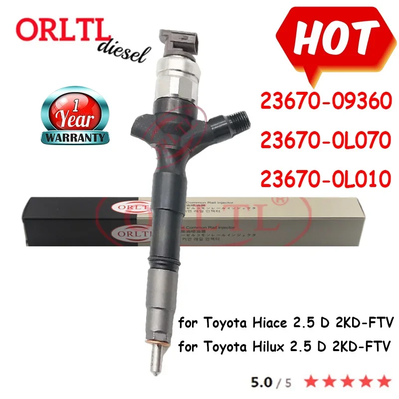 

ORLTL NEW 23670-09360 23670-0L070 23670-0L010 Genuine Fuel Injector 2367009360 236700L070 For Toyota Hiace Hilux 2.5 D 2KD-FTV