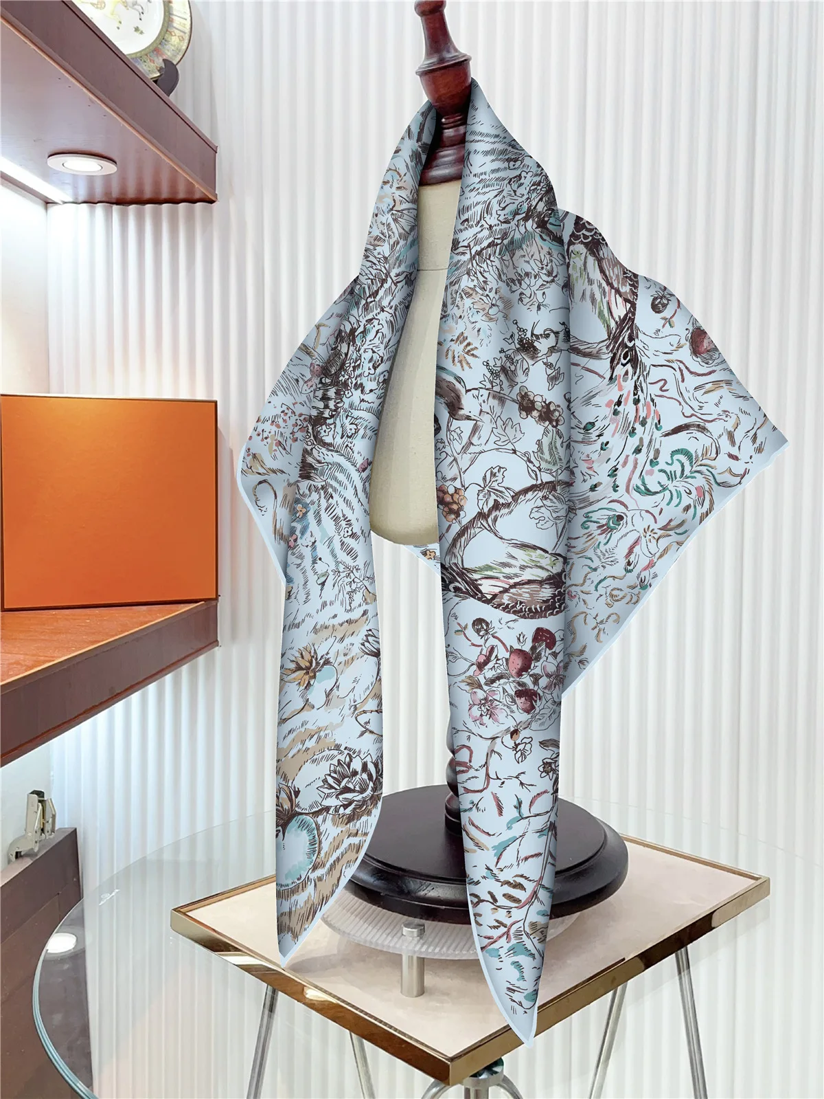 حك وشاح حريري شال فاخر الغابة الحيوان شجرة المال طباعة وشاح مربع النساء الحجاب باندانا فولارد منديل الأوشحة الرأس