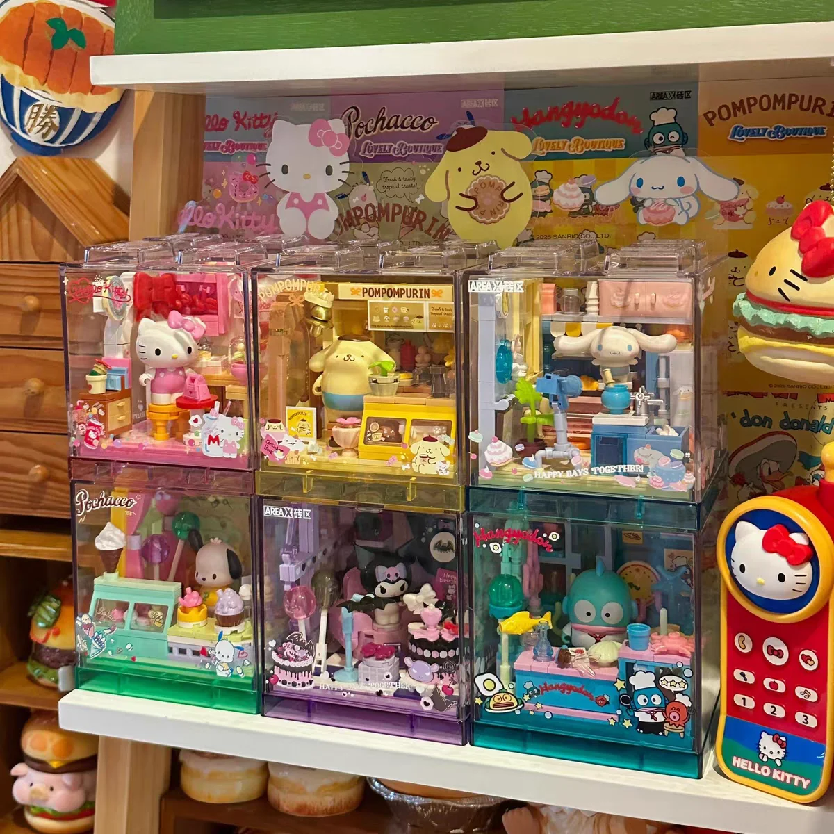 

Мини-магазин Sanrio Area-X Building Blocks с Kuromi My Melody Hello Kitty Kawaii Bricks Blind Box Подарок на день рождения для фанатов девочек