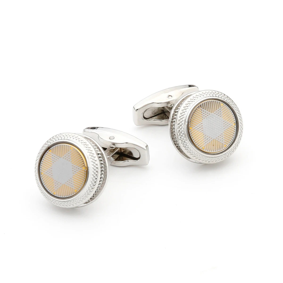 

Cufflinks for Men TOMYE XK21S008 Cute Golden Background with Silver Color Stripes Round Button Cuff Links Dress Shirts Jewelry