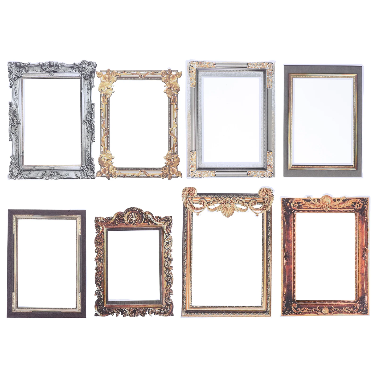 8pcs Vintage Cutout Frame Decor Wall Stickers Photo Frame Wall Stickers Decor Picture Frame Wall Background Stickers