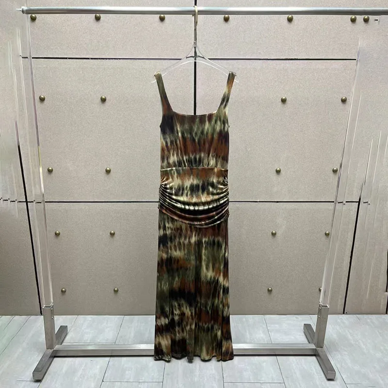 Women's Ombre Printed Dress, Sleeveless Sling Pleated Maxi Dress, Fashion Sexy Commuter Maxi Dress, 2026, New, y2k