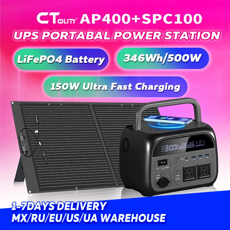 

CTOLITY AP400 Портативный солнечный Gegerator 345 Втч Источник питания для хранения энергии Аварийная резервная электростанция с солнечной панелью 100 Вт
