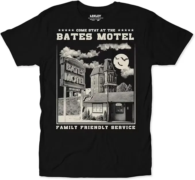 Bates Motel Family Friendly Service Funny Horror Halloween Movie Retro T-Shirt