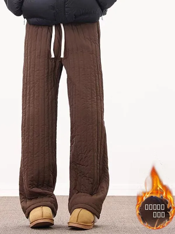 

Winter Thiened Fce Lined Casual Straight Leg Pants Women's Outerwear Warm Cotton Trousers mid Waist Long Pants