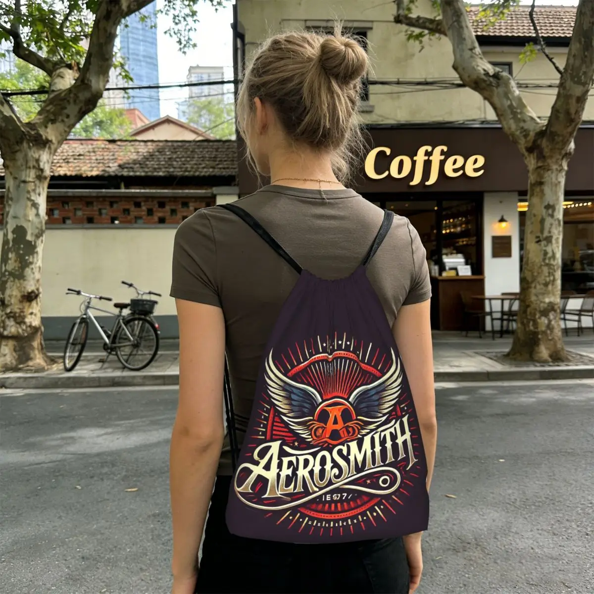 Rock Aerosmith Band Backpacks Casual Drawstring Bundle Pocket Shoes Bag Book Bags for Travel School
