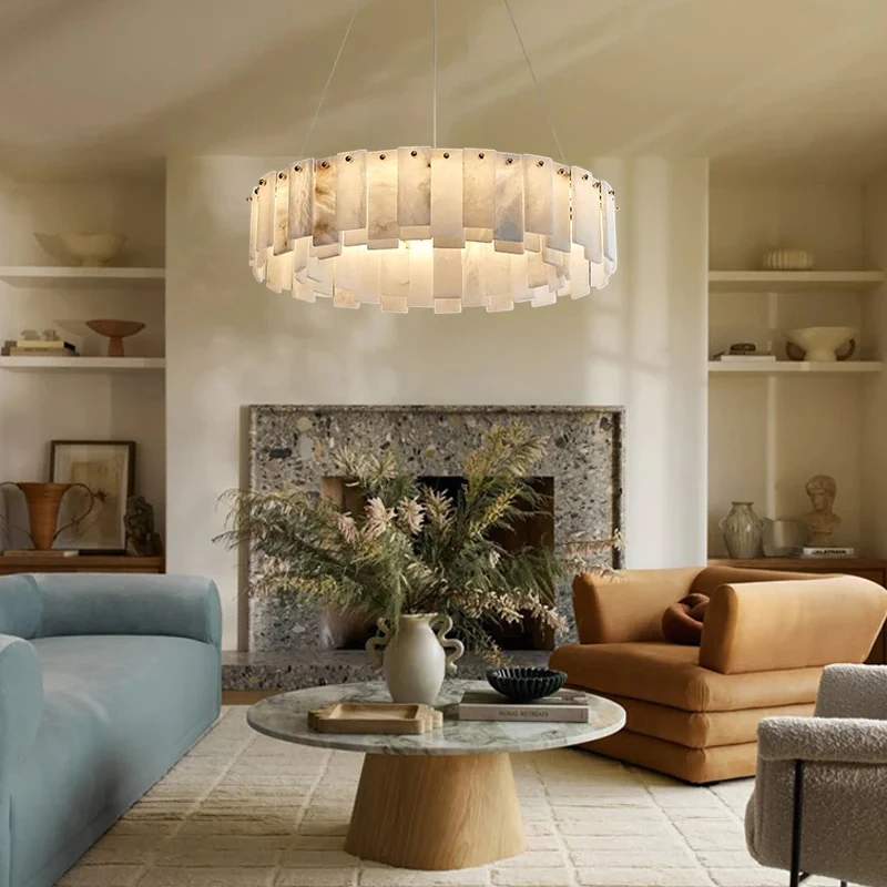 Modern luxury villa lighting decoration alabaster chandelier design living room bedroom entrance channel interior decoration