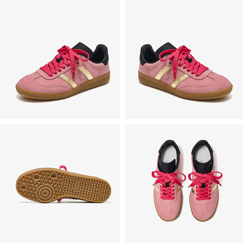 BEAUTODAY Trendy Pink Sneakers Women Cow Suede Patchwork Leather Lace Up Casual Training Shoes Woman Handmade 29839