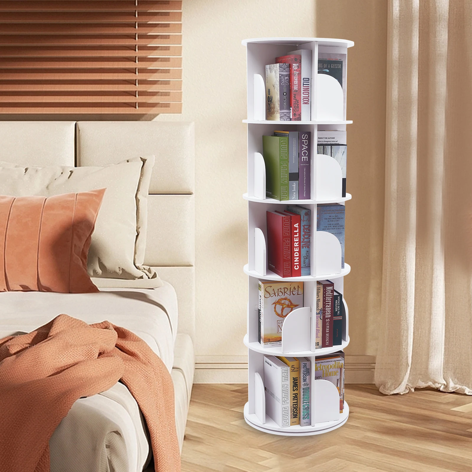 5-Tier Modern Rotating Bookshelf 360° Rotating Stackable Shelves Bookshelf Organizer Floor-Standing Storage Display Rack White