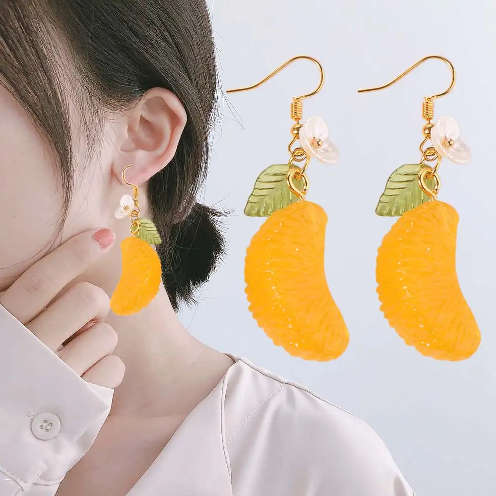 Simulated Fruits Orange Sliced Earrings Leaf Korean Style Fruit Ear Jewelry Fresh Elegant Y2K Handmade Earrings Girls Gift