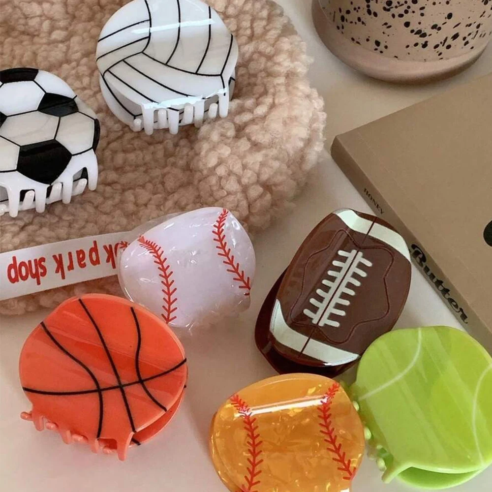

Summer Women Creative Multi Ball Shaped Hairpin Resin Cute Decorative Sports Match Cheer Daily Hair Accessory