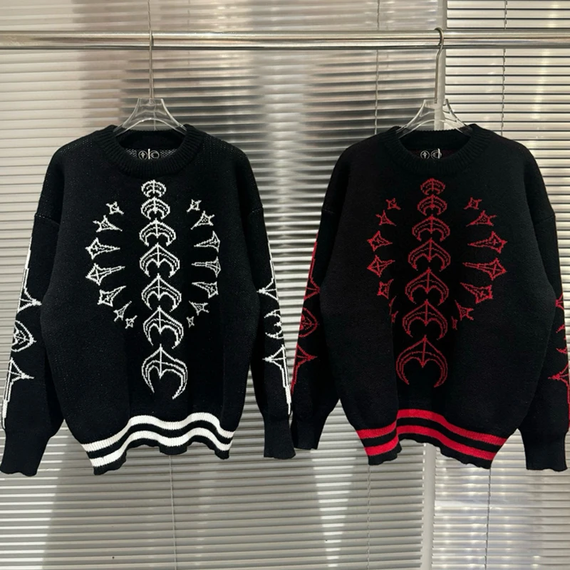 

High Street Style Thug Club Sweater Autumn Winter Casual Men's High-quality Logo Jacquard THUG CLUB Knitted Pullover