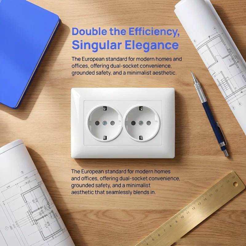 Enchufe de Pared Empotrado Blanco, Tomacorriente con Conexión a Tierra AC 250V, Plástico Ignífugo, Panel Eléctrico Clásico para Hogar