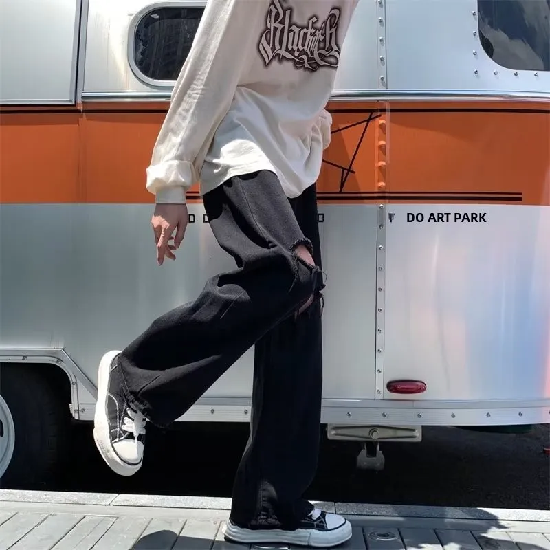 

Джинсы High Street до колен, свободного прямого кроя, повседневные, со средней посадкой, на молнии, для подростков, модные