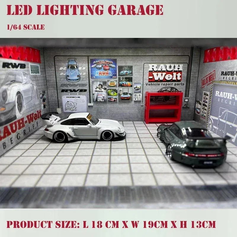 Montaje Diorama 1:64 RWB revestimiento iluminación LED garaje para uso en modelo de coche Estación de exhibición