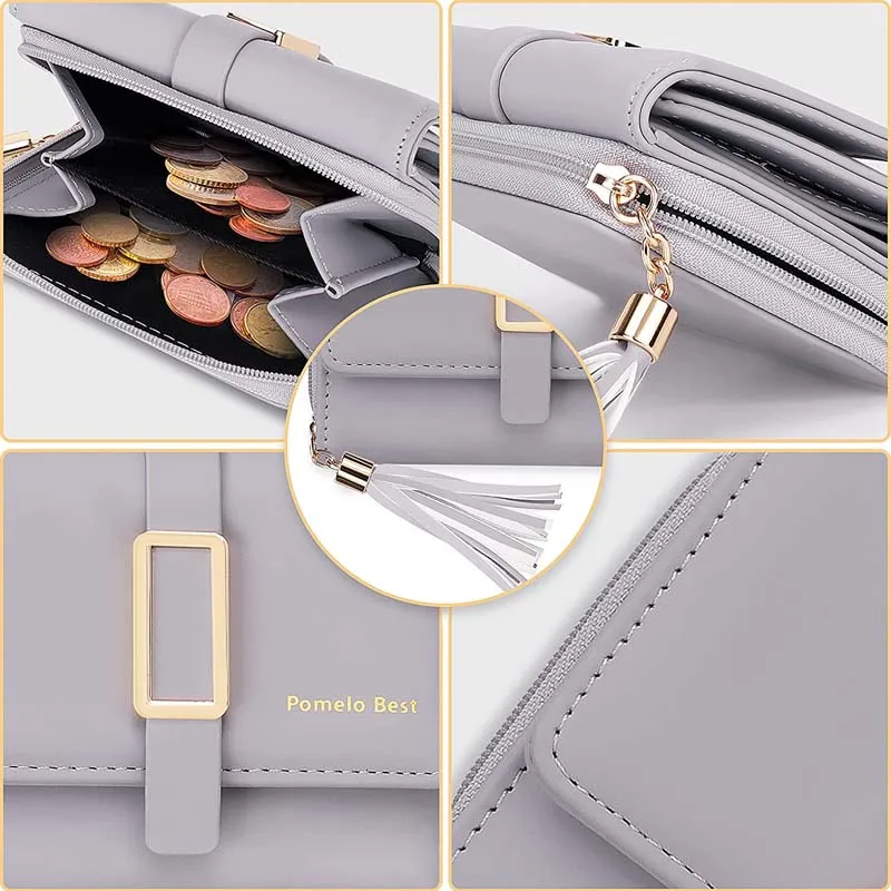 محفظة جديدة للنساء محفظة نسائية بخاصية تحديد الهوية بموجات الراديو محفظة مدمجة ثلاثية الطي من الجلد النباتي مع حامل بطاقة جيب للعملات المعدنية بسحاب