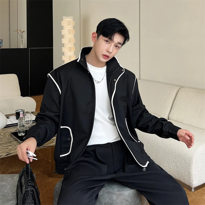 

Мужская свободная куртка в корейском стиле с цветовыми блоками, спортивная повседневная верхняя одежда на молнии с длинными рукавами, молодежная мода