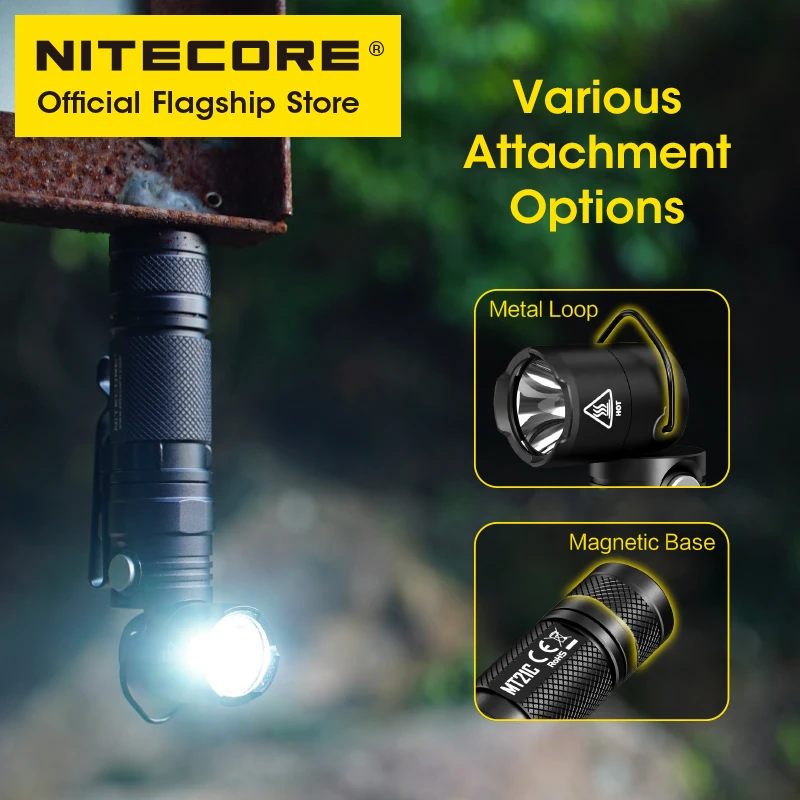 Nitecore-linterna en forma de L MT21C, luz de trabajo ajustable de 90 °, multifunción, succión magnética EDC, CREE XP-L HDV6