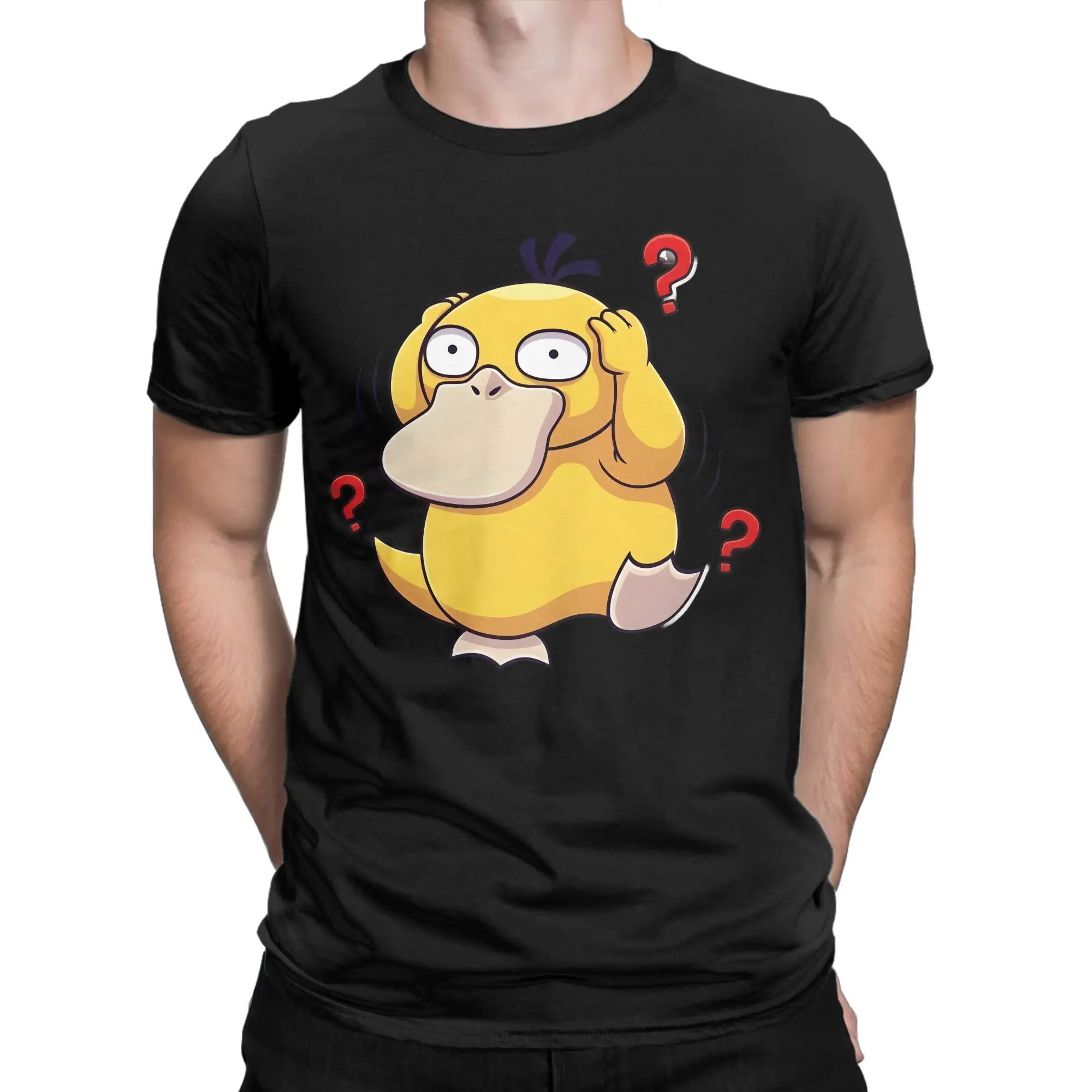 Мужские и женские футболки Psyduck Manga, одежда из чистого хлопка с покемонами, винтажная футболка с короткими рукавами и круглым вырезом