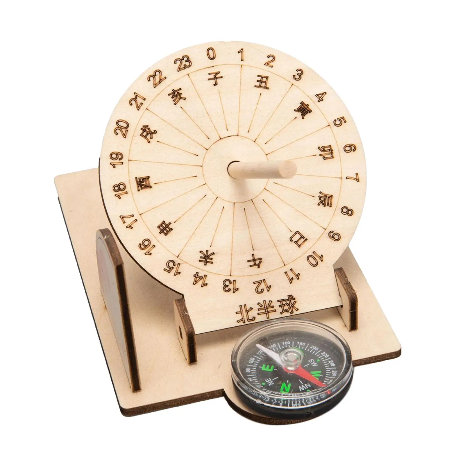 Sundial Model Wooden Educational Toy Equatorial Sundial Clock for Outdoor Children