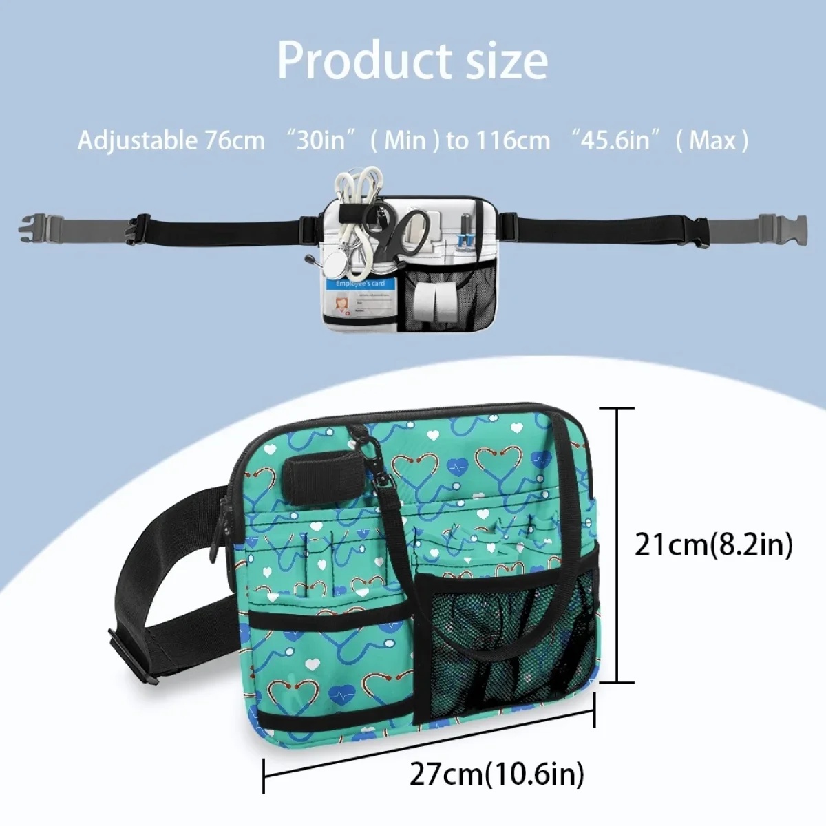 Cartoon Stethoscope Printed Luxury Portable Nurse Waist Bag Adjustable Practical Doctor Physician Assistant Hip Bags Fanny Pack