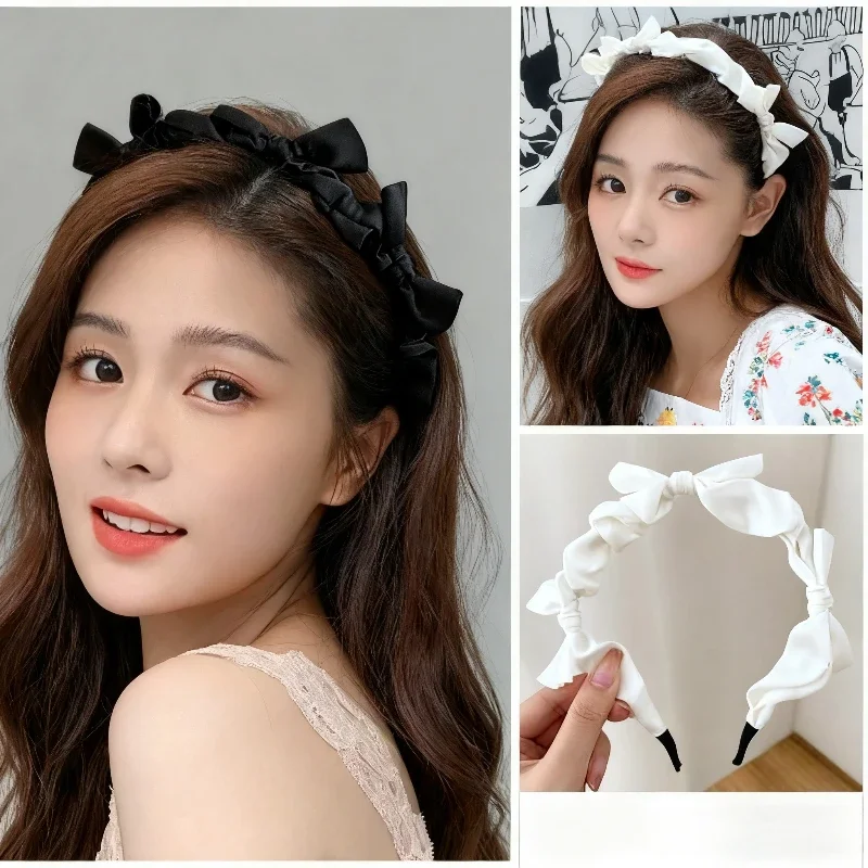 

Black White Bowknot Headbands Sweet Elegant Girls Hair Hoop Women Girls Solid Color Headband Hair Styling Accessories Headwear