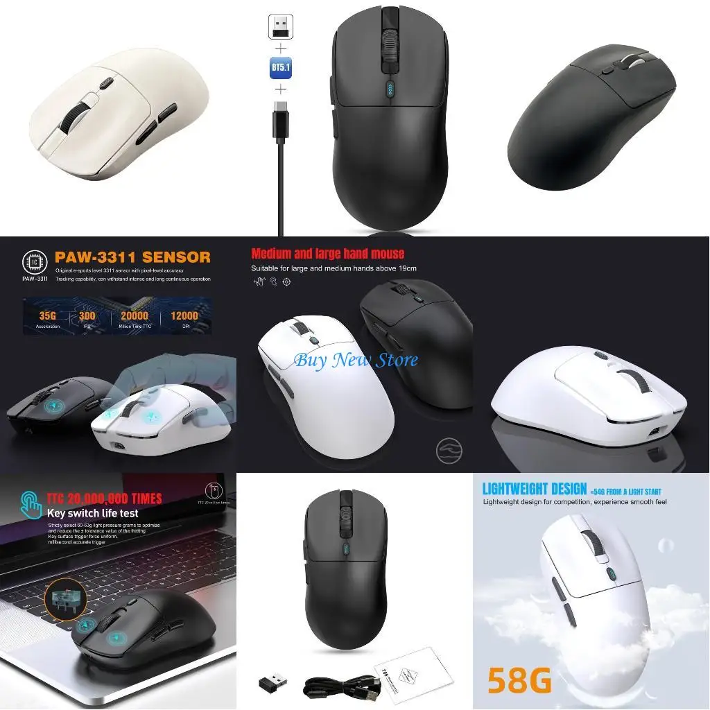 

20CE T68W Mouse Wireless Rechargeable Game Mouse 2.4Ghz USB 12000DPI