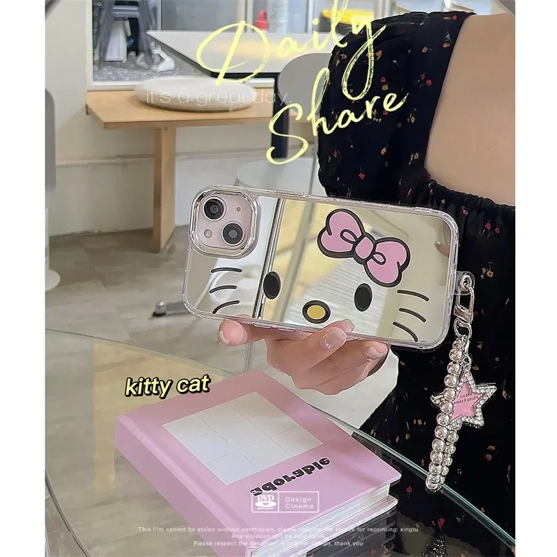 

Iphone15 Sanrio Kawaii Hellokitty Mirror Face Phone Case Anime Cartoon Anti Collision Accessories Cute Young Girl Birthday Gift