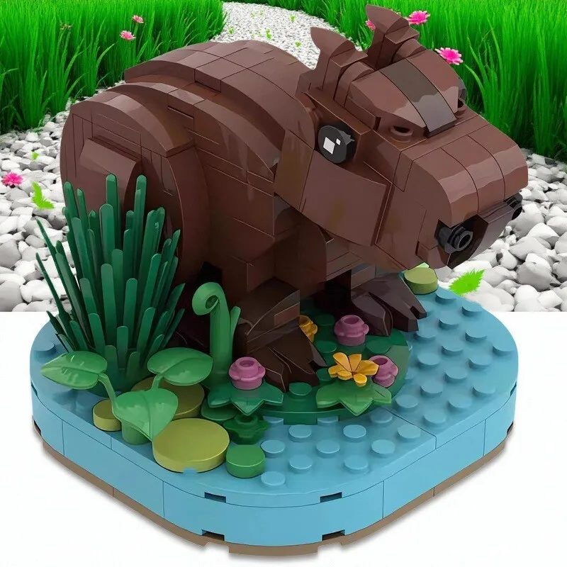 

MOC Cute Animal Pufferfishs Building Blocks Set Cartoon Doll Capybaras Brickheadz Model Children's Assembly Toys Birthday Gift