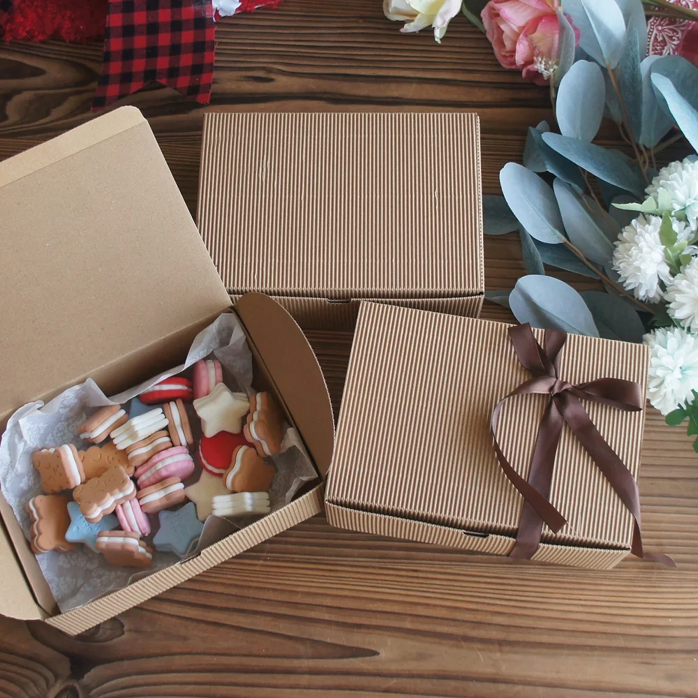 

20.5*14.5*7cm 10 Pcs Kraft Paper Box As DIY Handmade Baking Cookies, Candles Party Gift Packing