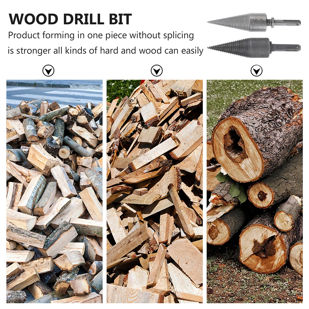 

2pcs Firewood Drill Bits Wood Splitter Drill Bit Cone Shaped Long Life Hardness Toughness Logs Splitting Drills