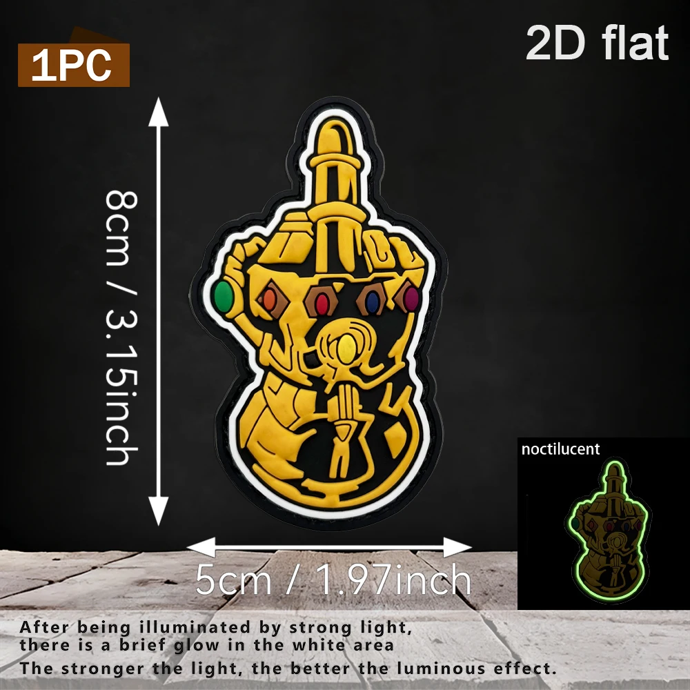 Specifications Available: 1Pc/2Pcs/3Pcs 2D Infinity Gauntlet Colored Stone Pvc Rubber Patch with Luminous Effect, Includes Felt Backing, 3D Embossed Edge Area, Strong Glow in the Dark, Size 8Cm×5Cm, Rich Colors, Waterproof, Wear-Resistant, Non-Fading, Suitable for Tactical Vests, Work Backpacks, Functional Vests, Film and Television Fashion Accessories, Decorative Patches