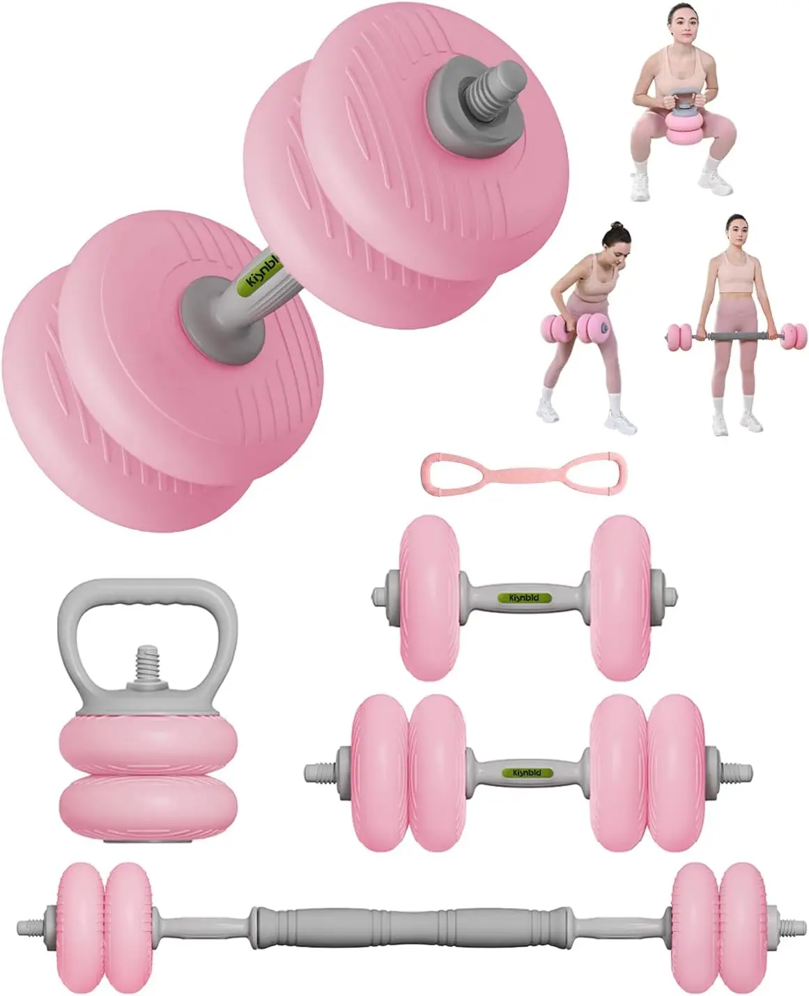 4-in-1 Adjustable Dumbbell Set, Multi-Use Home Gym Weight Equipment Converts to Kettlebell, Barbell and Plate