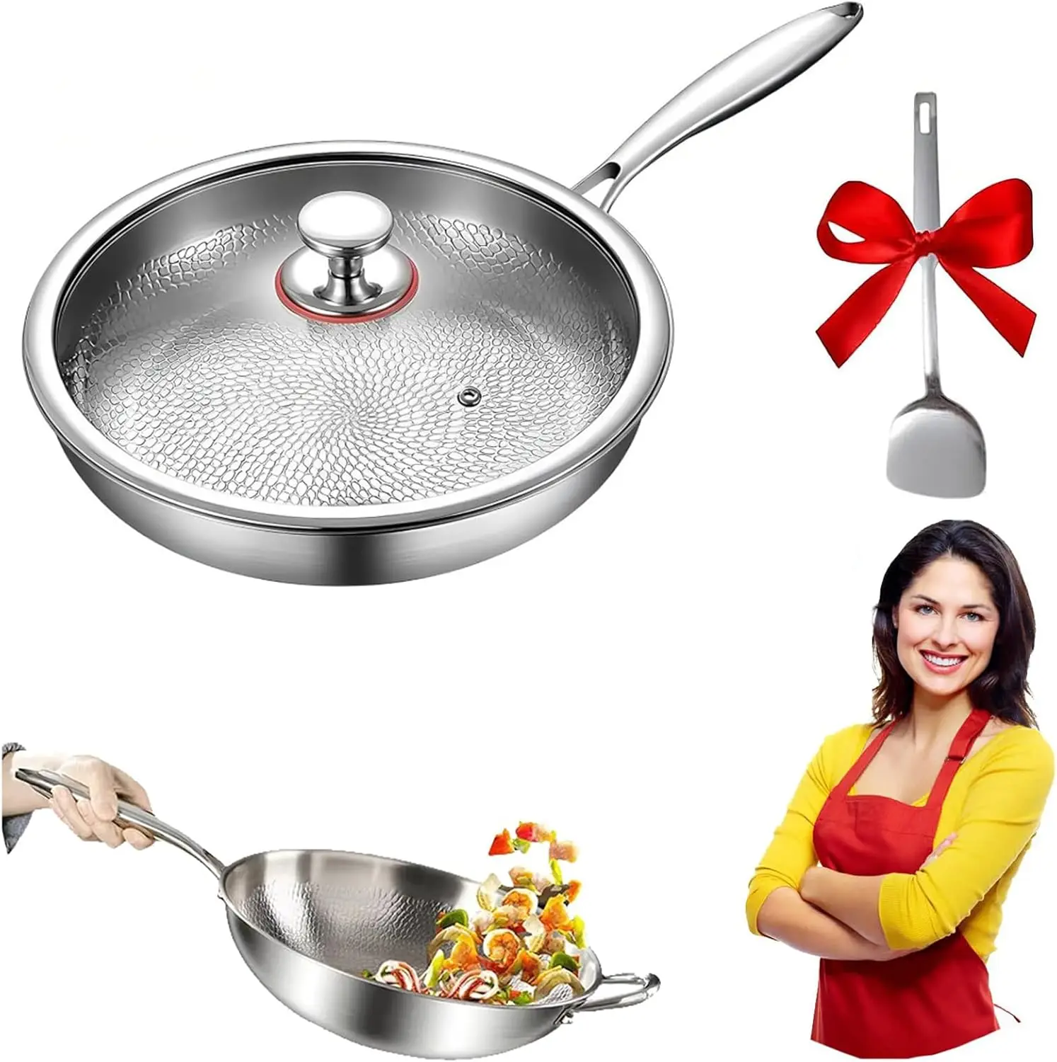

Pan with Hammer , Steel Pro Cookware, Scratch-Resistant & Durable , Multifunctional Pots and Pans Set (11.81in)
