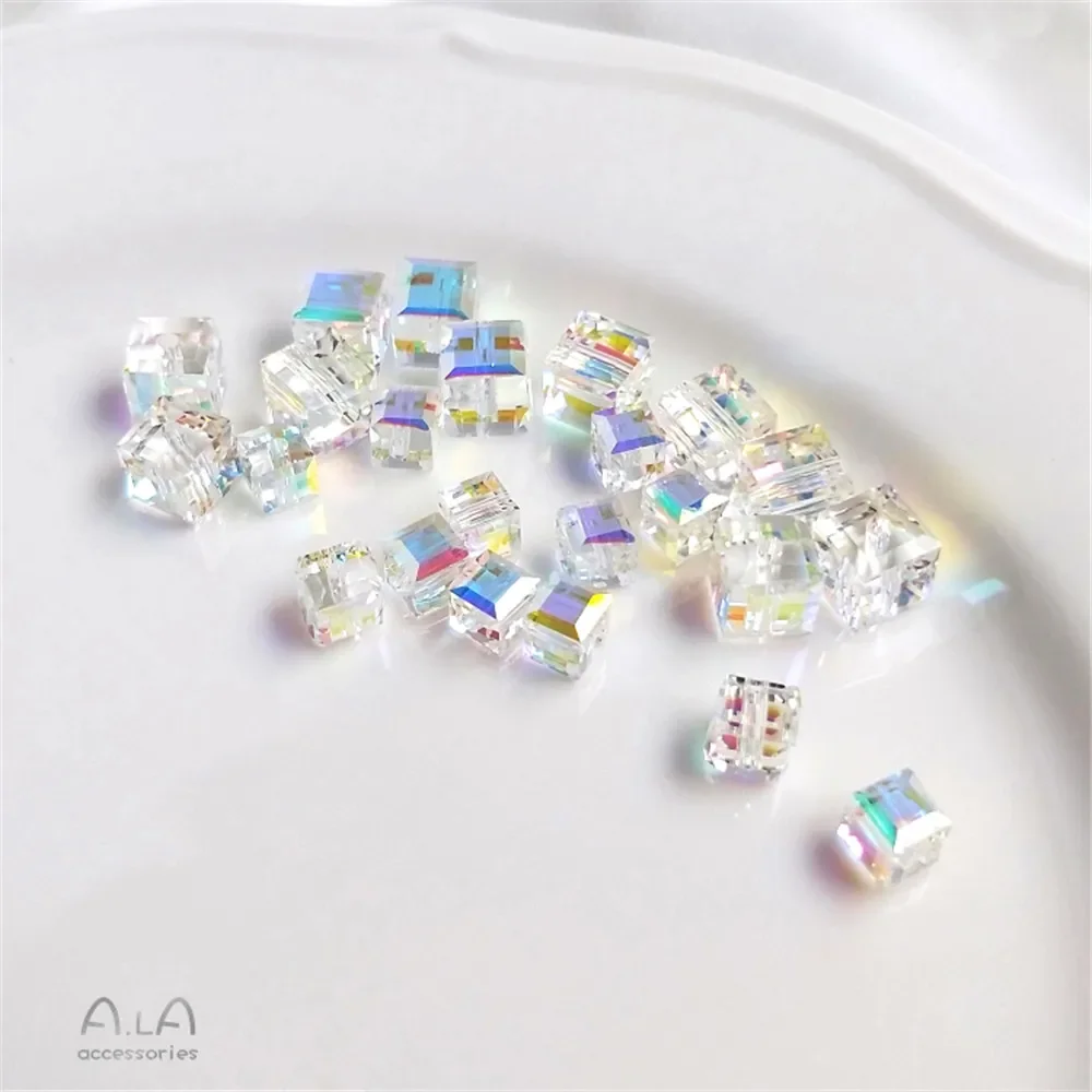 Cuentas de cristal austriaco, elementos de cubo de azúcar de aurora, pendientes DIY, collar de clavícula de color mágico, accesorios de joyería