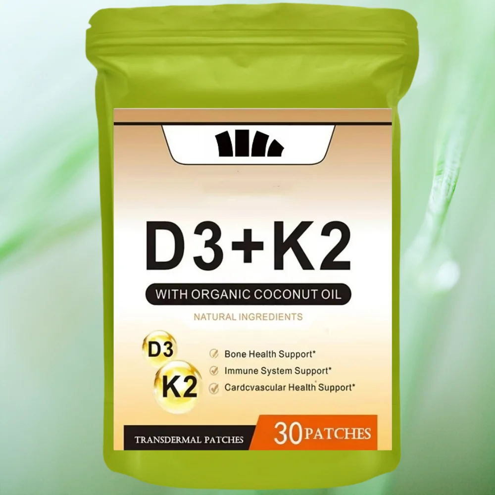 30 Patches Vitamin K2 + D3 Transdermal Patches, Contains Vitamin D & K Complex Premium Biotin & Folic Acid