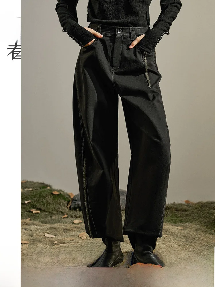 

Loose Fit Straight Leg Cotton Casual Pants Women's Bla High Waist Zipper Closure Comfortable Spring New Sle Faionable L...