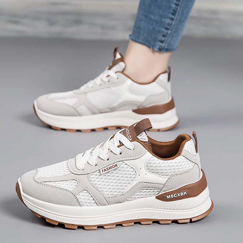 

2025New Autumn Casual Women's Sneakers Mesh Breathable Lightweight Versatile Thick-Soled Dad Shoes for Women