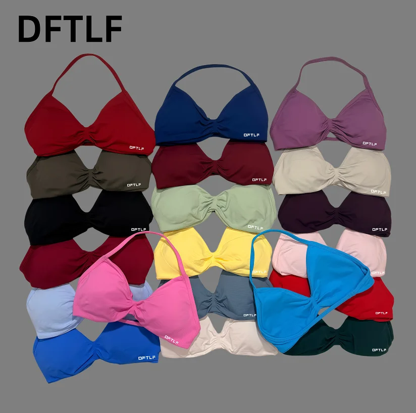 DFTLF Sports Strappy Bra Women Yoga Tank Bra Seamless High Support Fitness Workout Top Running Exercise Halter Gym Bras