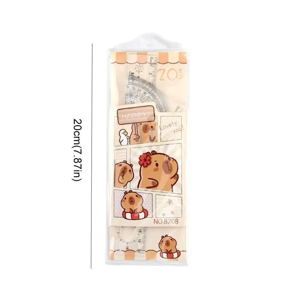 4Pcs/set Plastic Ruler New Cartoon Transparent Capybara Ruler Set Stationery Gift Drawing Ruler
