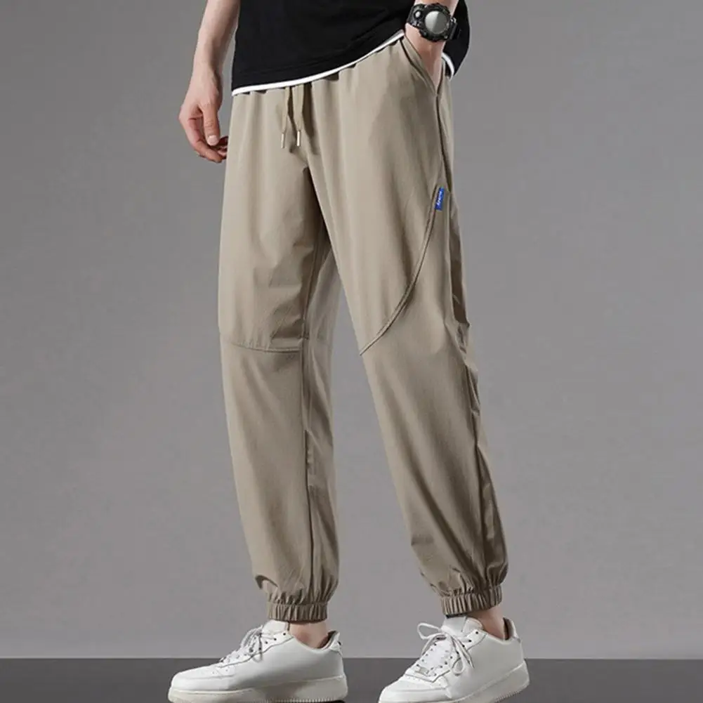 

Men Elastic Waistband Pants Adjustable Waist Trousers Ice Silk Men's Sport Pants with Quick-drying Technology Side for Gym