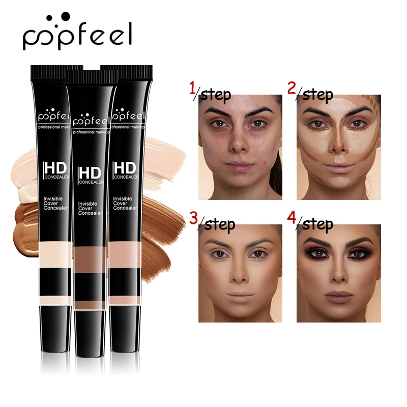 POPFEEL-أساس سائل مقاوم للماء ، كونسيلر ، عيوب ، علامات حب الشباب ، الهالات السوداء ، الوشم ، الندبات