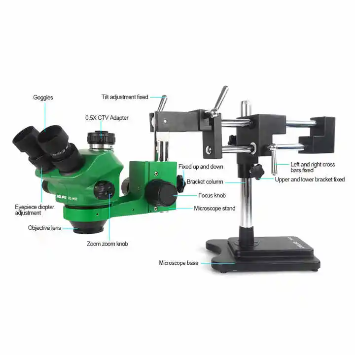 RL-M3T-STL2 Trinocular HD Stereo Microscope Engine 7-50x Zoom + SS-033 Light Source + 0.5CTV Adapter + MC1 4K HD