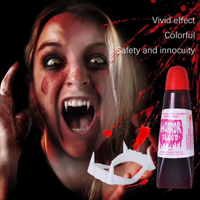 Halloween Vampire Dentures Artificial plasma Set,Realistic White Plastic Silicone Fake Teeth,For Cosplay,Halloween,Party Props